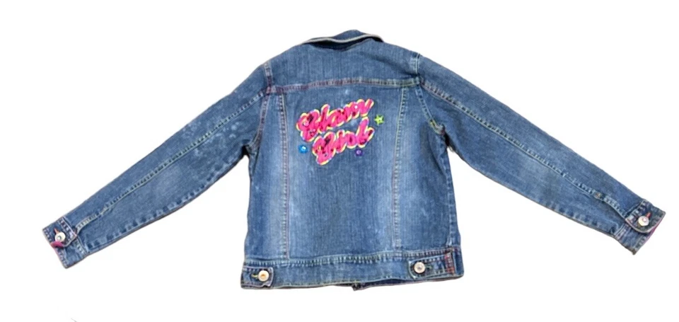 Jaqueta jeans feliz Lisa Frank Glam meninas tamanho 10 joia bordada estrelas arco-íris - Imagem 2 de 4