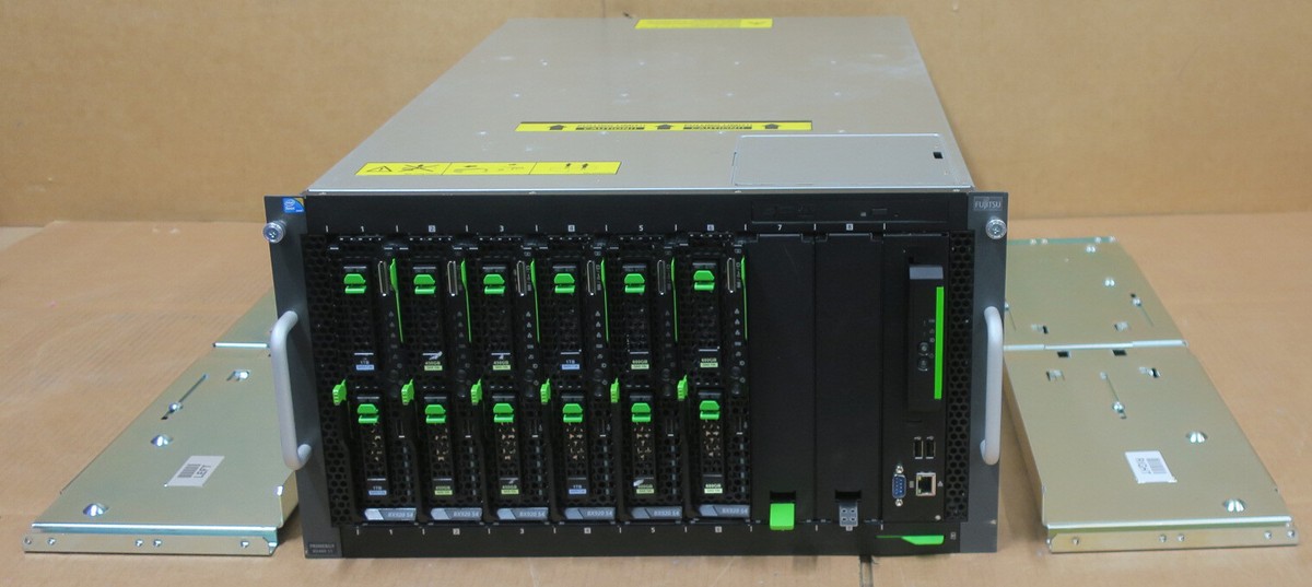 Fujitsu Primergy BX400 S1 6x BX920 S4 blade servers 4x PSU 2x10G