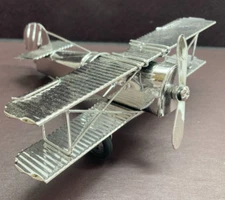 Silver tone Tin Metal Airplane Biplane figure model unique