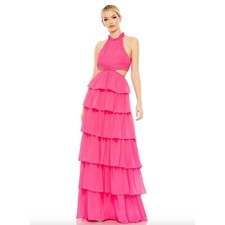 Mac Duggal 55817 Tiered Ruffle Pleated High Neck Ball Gown Size 8 Ho† Pink
