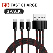 3 Pack USB Cable Heavy Duty Nylon Fast Charge for iPhone 14 13 12 11 X iPad 4FT