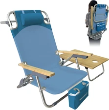 Folding Backpack Beach Chair Aluminum 5-Position with Samll Camping Table Bamboo