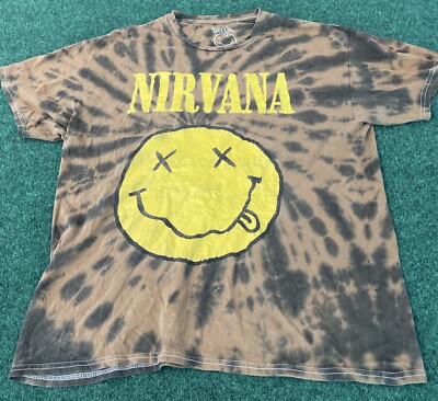Nirvana Tie Dye Graphic T-Shirt Men's Size Medium Smile Is Cracked