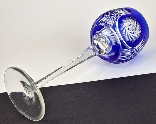Wine Glass Glas Cobalt Blue Flashing Schleuderstern Hand Cut Um 1950 P654 - Picture 5 of 10