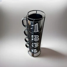Boston Warehouse Set Four Stackable Coffee Mugs Cups - Wire Rack Holder 1 2 3 4