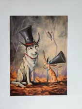 PRINT from original~Steampunk~WOLF~CROW~HARE~Whimsical~Tophat~Surreal~Steampunk 