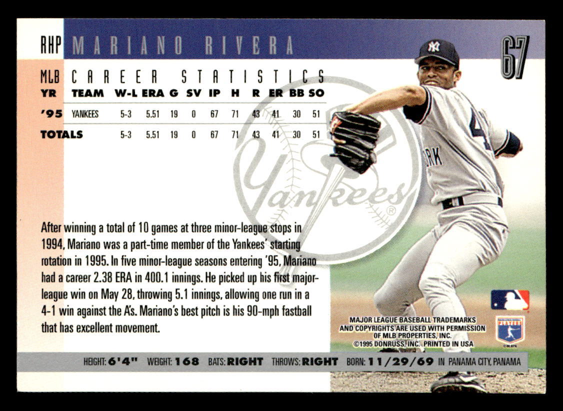 Mariano Rivera 1996 Donruss Card #67 New York Yankees | eBay