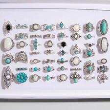Wholesale 35pcs Bohemia Stone Vintage Rings Mix Style Ethnic Women Charm Jewelry