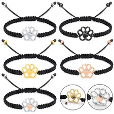 Paw Print Urn Bracelet for Pets Ashes Stainless Steel Dog Cat Cremation Bangle