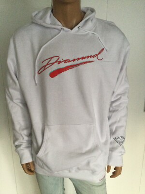 New Diamond Supply White Fleece Hoodie Sweatshirt Size XL