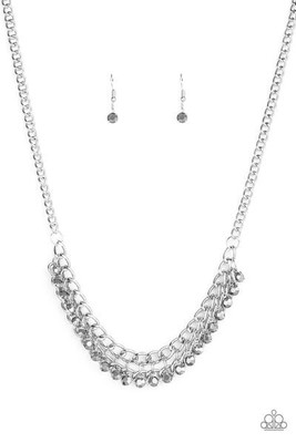 silver grind glow paparazzi necklace hematite fringe rhinestone earring