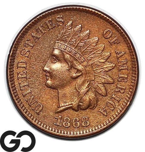 1868 Indian Head Cent Penny, Scarce This Nice, Choice AU++ Better Date
