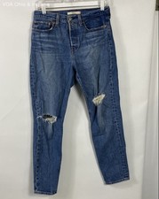 Levi's Wedgie Fit Women's High Rise Jeans Blue Distressed Button Fly Sz 28