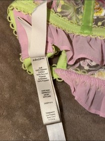 For Love & Lemons Skivvies Floral Lace Ruffle Wireless Bralette Pink/Green XXS
