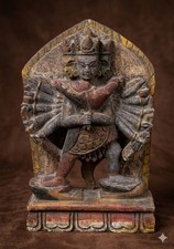 Antica scultura in legno Vajrayana Yab-Yum - Nepal / Tibet - statua d'altare consacrata -33 cm