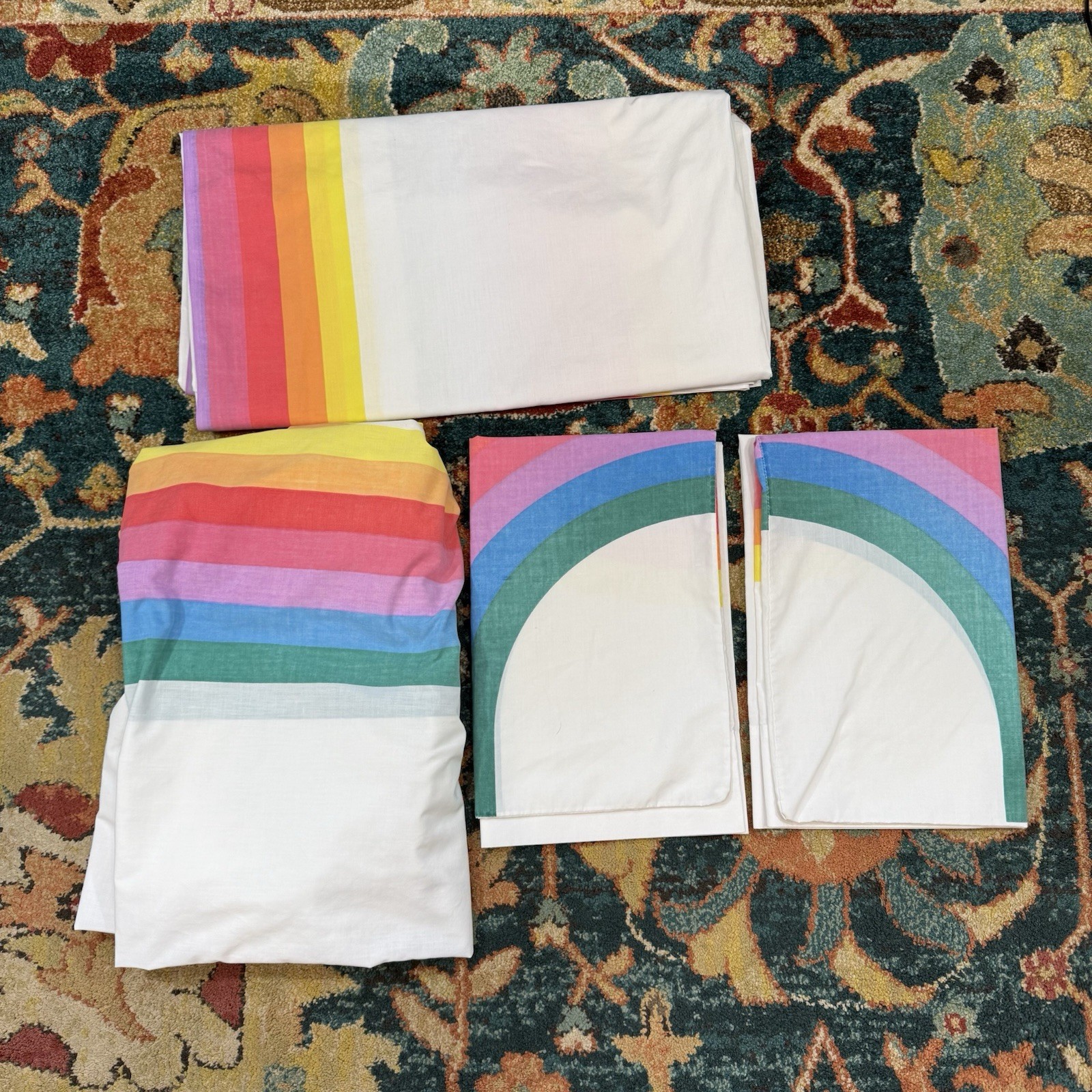 Vtg Wamsutta Rainbow Queen Flat Sheet, Fitted Sheet & Pillowcase Stranger Things