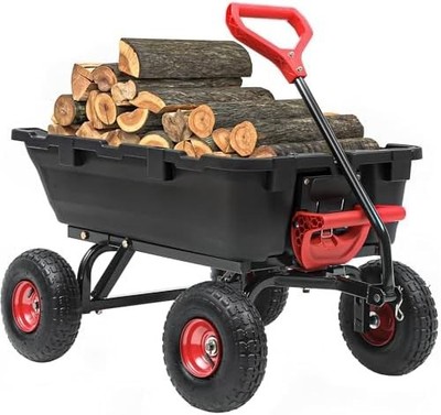 Autodaya 800LBS Garden Dump Cart, Heavy Duty Yard Dump Wagon with 10'' Non-Slip P