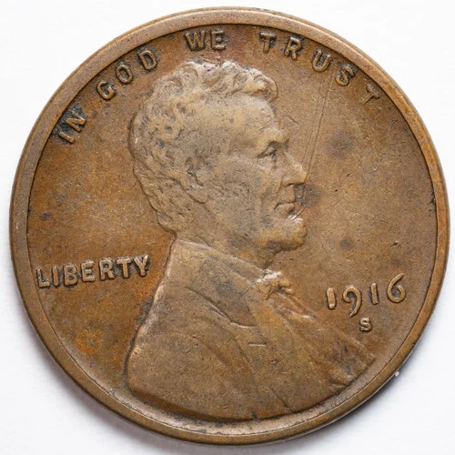 1916-S Lincoln Wheat Penny San Francisco Mint Very Fine (VF)