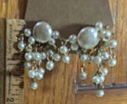 Vintage HASKELL Signed Cream Faux Pearl Gold Tone Lever Clip Earrings
