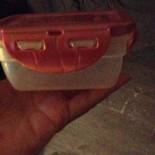 6 oz Clear Plastic Rectangular Snack Container w/ Red Snap Lid, 1 Count