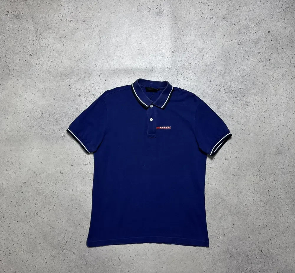 トップス 99s archive prada rubber polo shirt Prada 2018 blue rubber logo polo shirt — JAMES VELORIA
