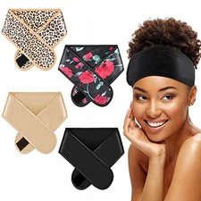 4 Pieces Satin Hair Wrap Scarf Satin Headband Black, Champagne, Leopard Print