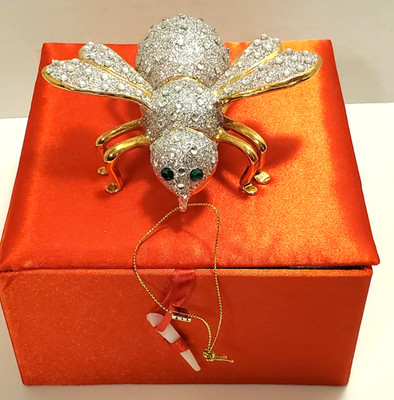 Joan Rivers Bee 3D Christmas Ornament Silver Glass Glitter Rhinestone 2006 NIB