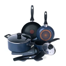 T-Fal Viva Aluminum Non-Stick Cookware Set, Blue, 10-pc