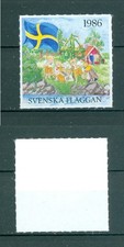 Sweden 1986 Poster Stamp. MNG, National Day June 6. Swedish Flag. Children,House