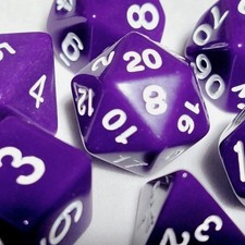 Polyhedral 7-Die Opaque Dice Set - Purple with White