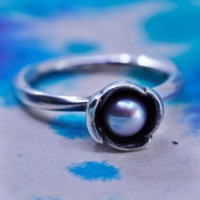 Size 7, vintage ALE sterling silver handmade ring, 925 stackable band w/ pearl