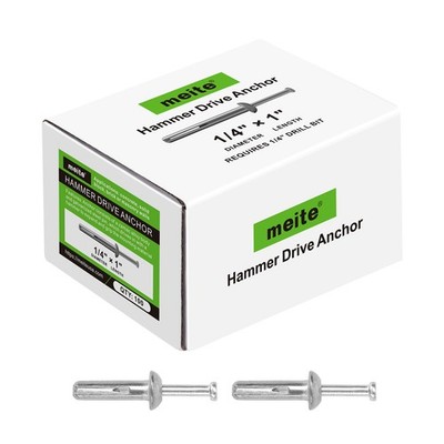 meite Hammer Drive Anchors 1/4'' x 1'' for Electrical Boxes Fixture, Zinc-Plated