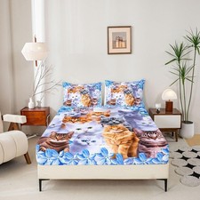 Cute Cat Bedding Set Cartoon Pet Cats Bed Sheets for Children Boys Girls Cute...