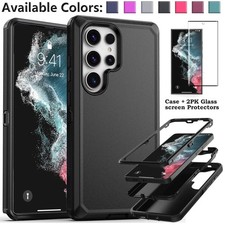 For Samsung Galaxy S22 S23 S24 S25 Ultra Case Heavy Duty Cover Tempered Glass