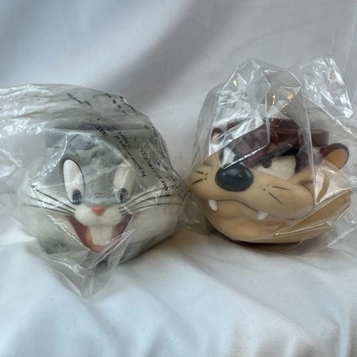 Looney Toons Mugs Cups 3D Face 1992 Plastic Bugs Bunny Tasmanian Devil New #2201