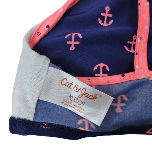 Cat & Jack Girls Rashguard Swimsuit Blue Pink Size 7 Medium Anchor Dots 3 Piece - Picture 19 of 19