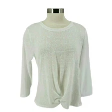 Style & Co Shirt Sheer White 3/4 Sleeve Twist Front Top Petite NWT Womens PL