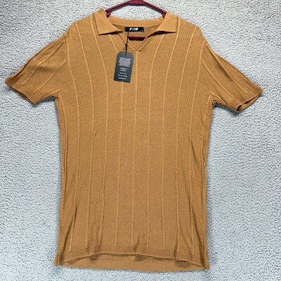 FWB Knit Polo Shirt Mens L Tan Honey Brown Textured Cotton Blend NWT