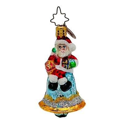 Christopher Radko Ring In The Holiday Gem Glass Christmas Ornament 3  Santa Bell