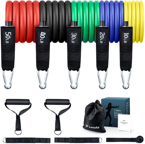 Letsfit Widerstandsbänder Set Übungsbänder mit Griffen Trainingsschläuche JSD04-5P - Bild 4 von 4