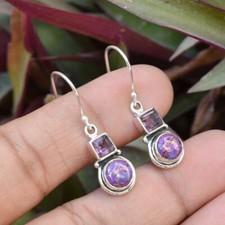 Natürliche Lila Kupfer Türkis Ohrringe, Amethyst Ohrringe, 925 Sterlingsilber
