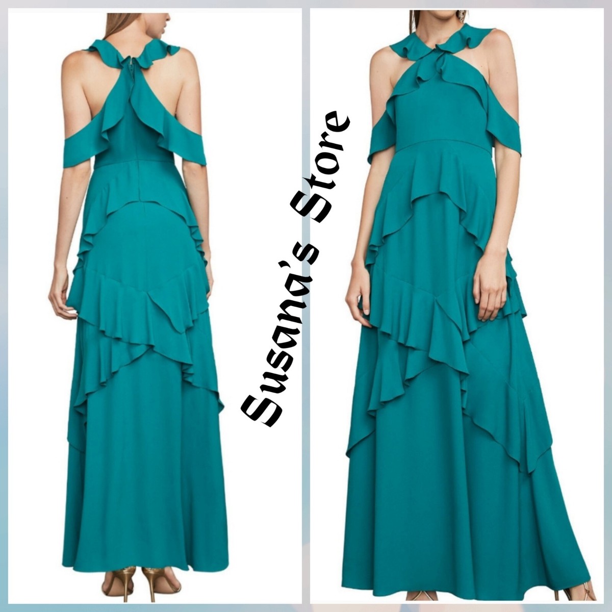 NWT BCBG MAXAZRIA SIZE 2 Audrianna Georgette Ruffled Halter Gown