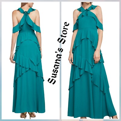 NWT BCBG MAXAZRIA SIZE 2 Audrianna Georgette Ruffled Halter Gown Maxi Dress  $298 | eBay