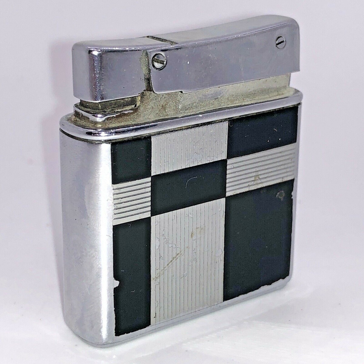 FISHER DOUBLE CASE GAS Lighter CHROME Medium JAPAN BLACK Vintage