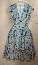 BCBGeneration Women Dress 8 Blue Floral Print Rayonblend Wrap Hi Low Knee Length