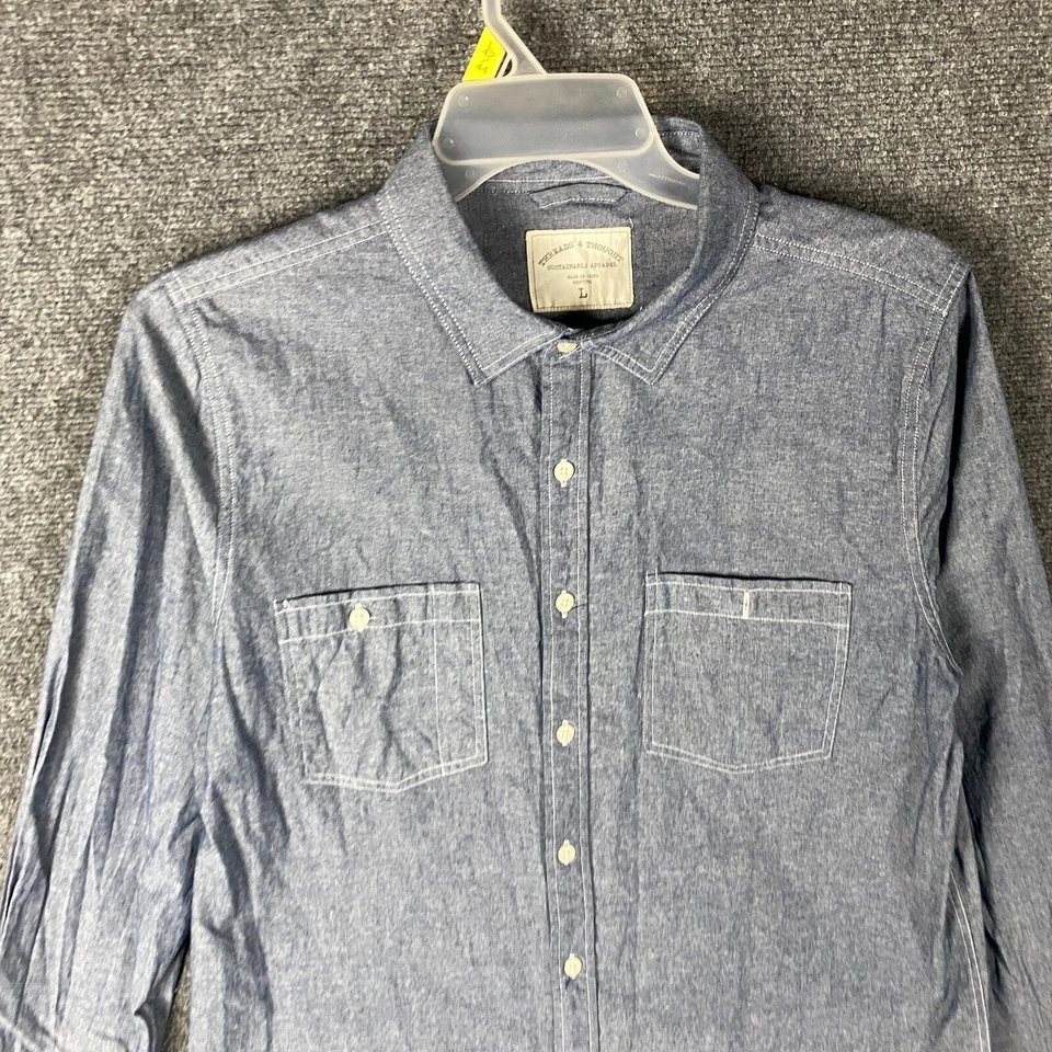 Threads 4 Thought Button Up Shirt Men's Large Long Sleeve Blue 100% Cotton L - Image 2 of 4
