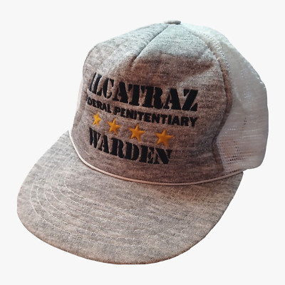Alcatraz Federal Penitentiary Warden Trucker Cap Gray White Mesh Snapback Hat