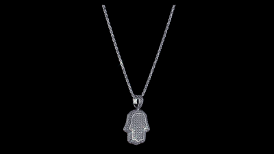 Real 925 Sterling Silver Hand Of God Hamsa Iced Hip Hop CZ Pendant
