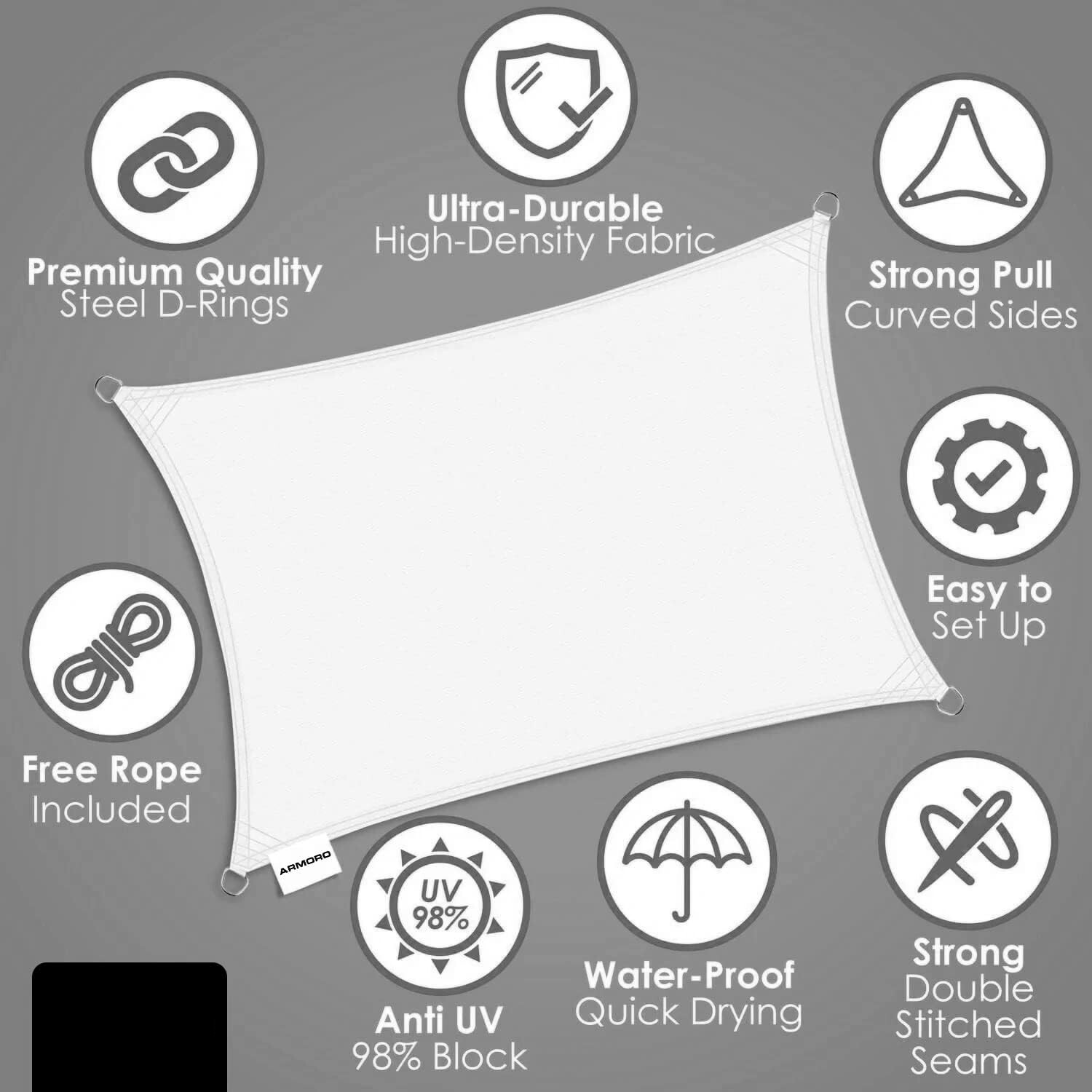 Sun Rays Shading Sun Shade Sail, 98% Sun & UV Rays Blockage 160 GSM Cloths with 1.5 m ...