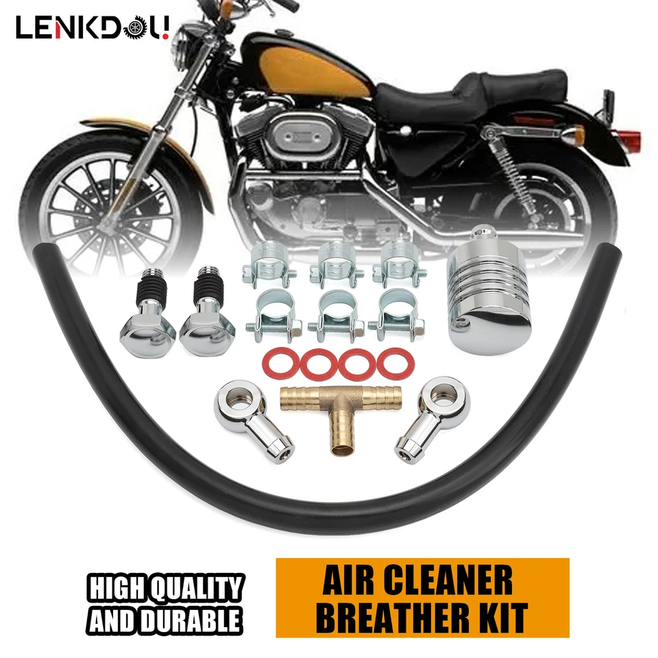 Kit de respirador filtro de aire de culata cromado para Harley Evo Big Twin Sportster Foto 3 de 4